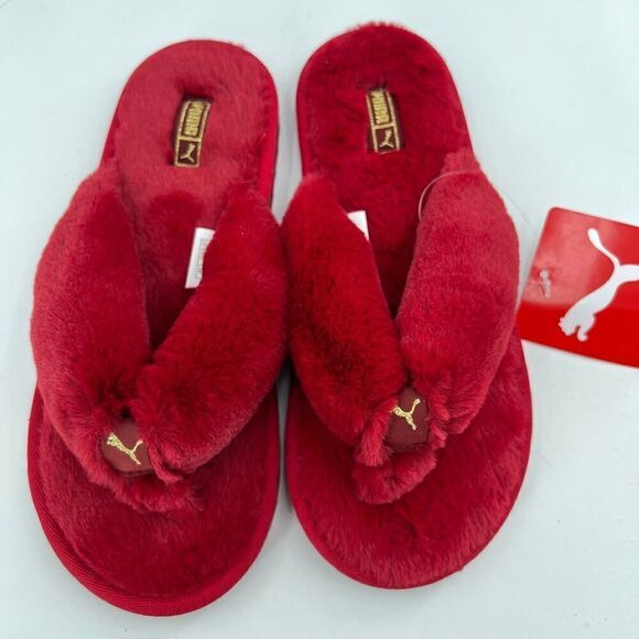 Puma Fluff Flip Slide 'Persian Red Team Gold Women’s Flat Sandals Size 6 - Picture 3 of 12